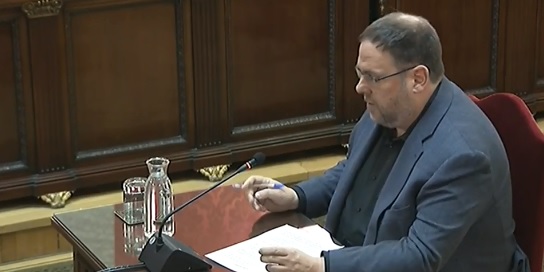 Oriol Junqueras shares his closing remarks in court on June 12 